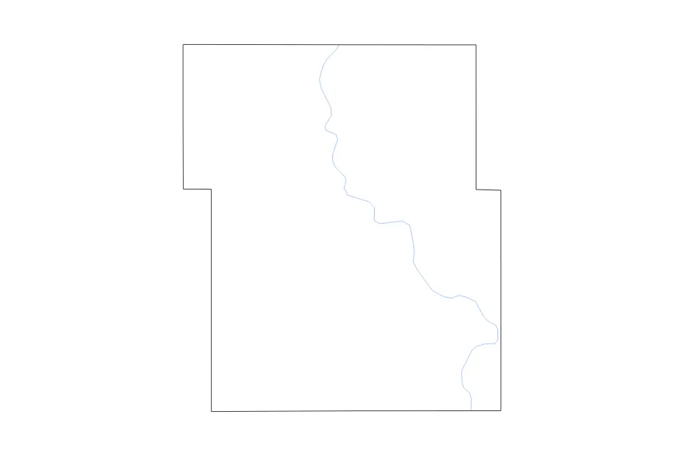 Outline map of Webster County, Iowa with subdivision borders and rivers.