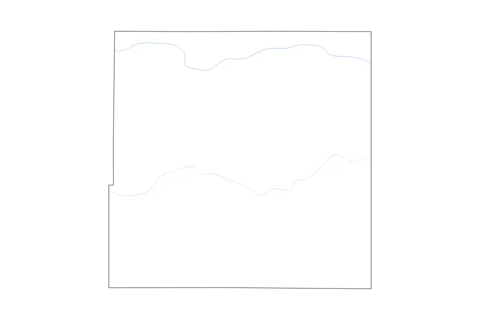 Outline map of Bourbon County, Kansas with subdivision borders and rivers.