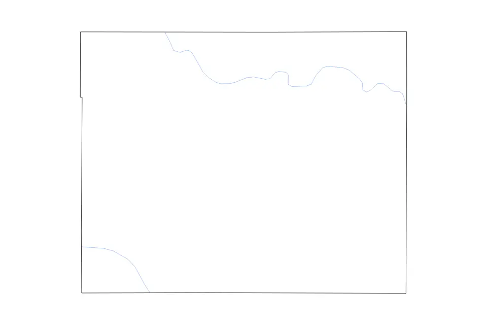 Outline map of Cloud County, Kansas with subdivision borders and rivers.