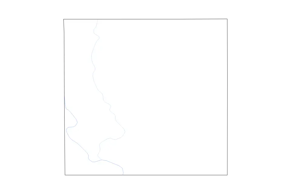Mapa de Cowley, Kansas de tipo contorno y ríos para América del Norte, con contorno y ríos con límites limpios.