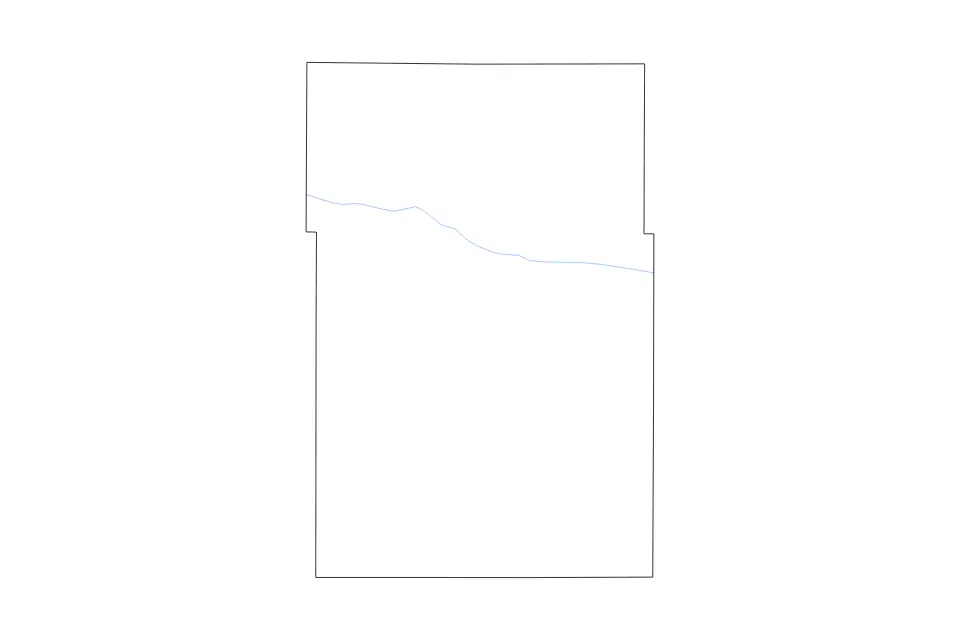 Outline map of Gray County, Kansas with subdivision borders and rivers.