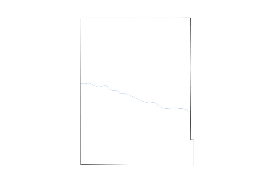 Outline map of Hamilton County, Kansas with subdivision borders and rivers.