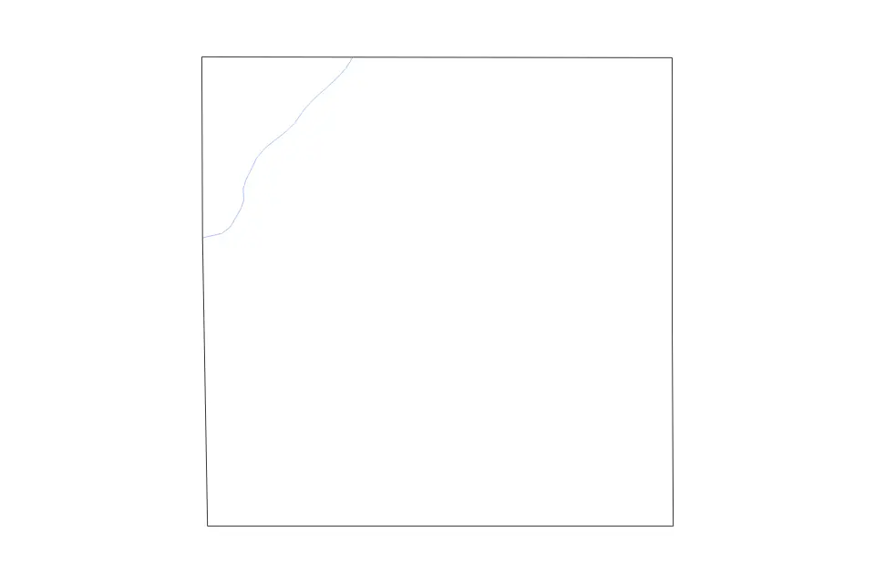 Outline map of Stevens County, Kansas with subdivision borders and rivers.