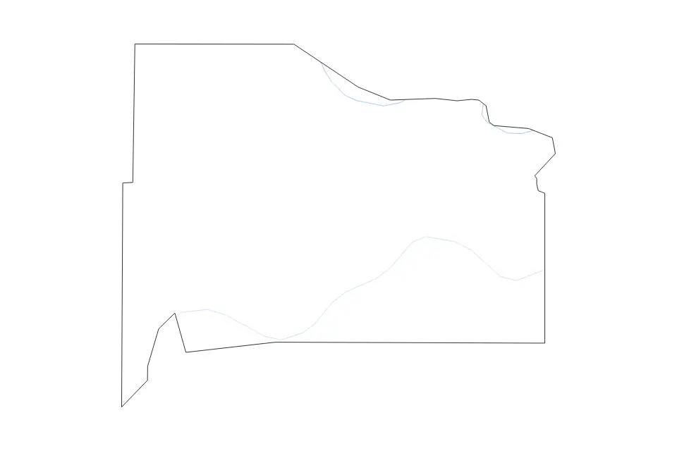 Outline map of Wyandotte County, Kansas with subdivision borders and rivers.