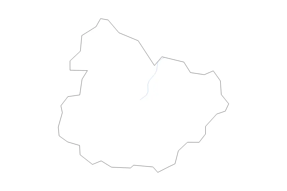 Outline map of Elliott County, Kentucky with subdivision borders and rivers.