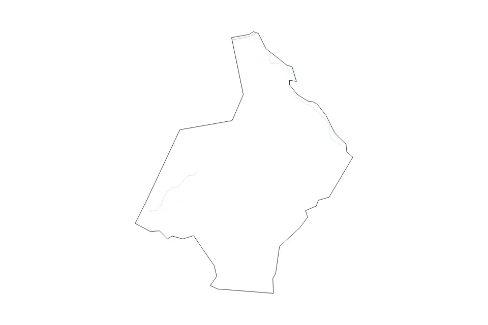 Outline map of Hardin County, Kentucky with subdivision borders and rivers.