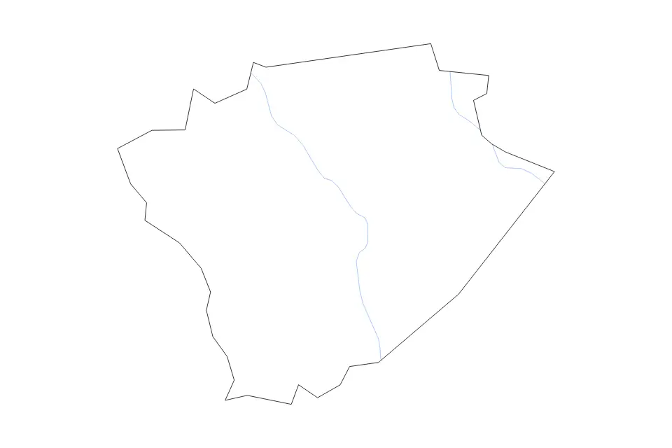 Outline map of Harrison County, Kentucky with subdivision borders and rivers.