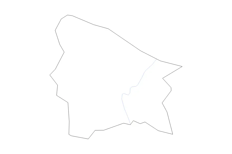 Outline map of Johnson County, Kentucky with subdivision borders and rivers.
