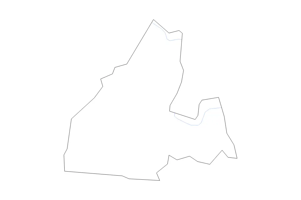 Outline map of LaRue County, Kentucky with subdivision borders and rivers.