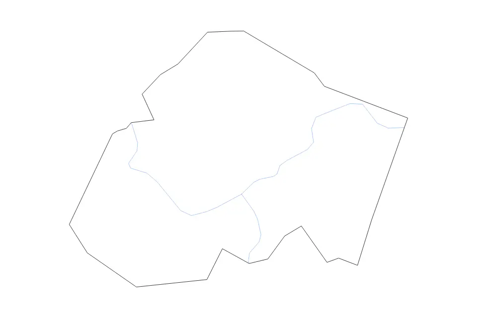 Outline map of Lee County, Kentucky with subdivision borders and rivers.