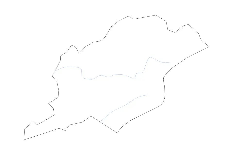 Outline map of Letcher County, Kentucky with subdivision borders and rivers.