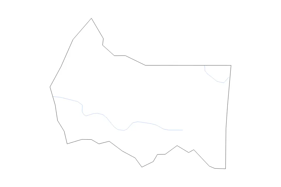 Outline map of Marion County, Kentucky with subdivision borders and rivers.