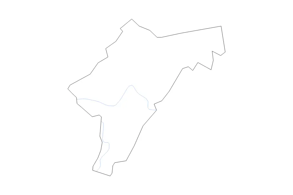 Outline map of Nelson County, Kentucky with subdivision borders and rivers.