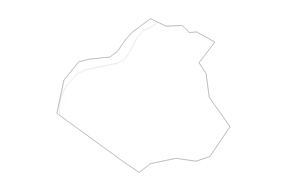 Outline map of Oldham County, Kentucky with subdivision borders and rivers.