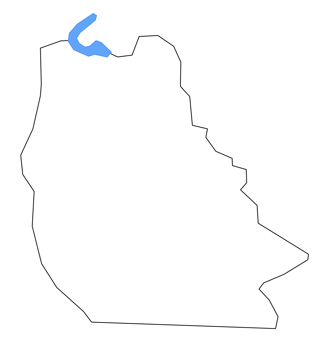 Mapa de contorno de Whitley, Kentucky con lagos y ríos.