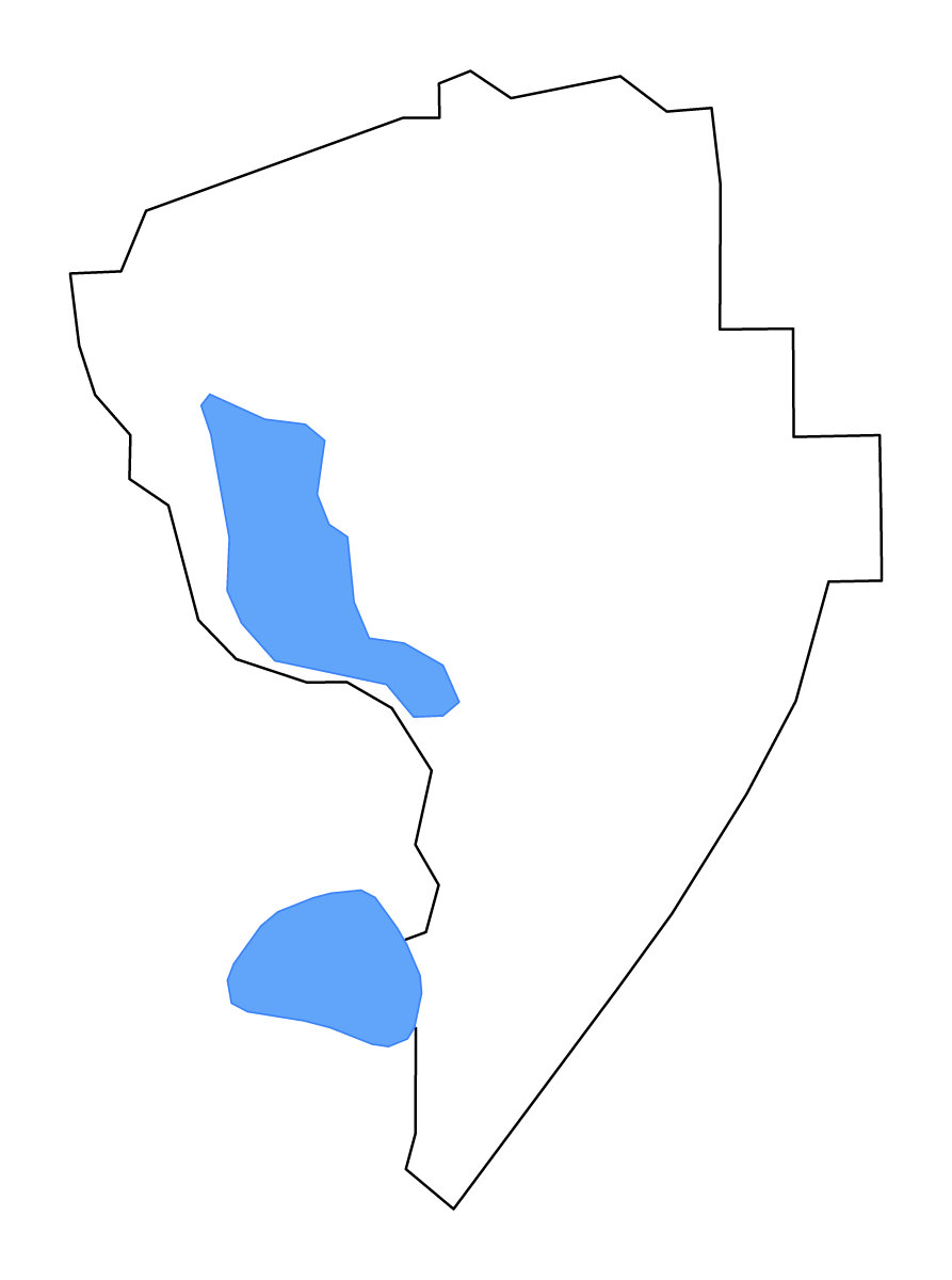 Mapa de contorno de Assumption Parish, Louisiana con lagos y ríos.