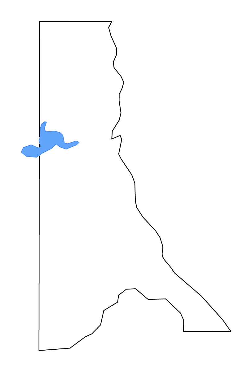 Outline map of Caddo Parish, Louisiana with lakes and rivers.
