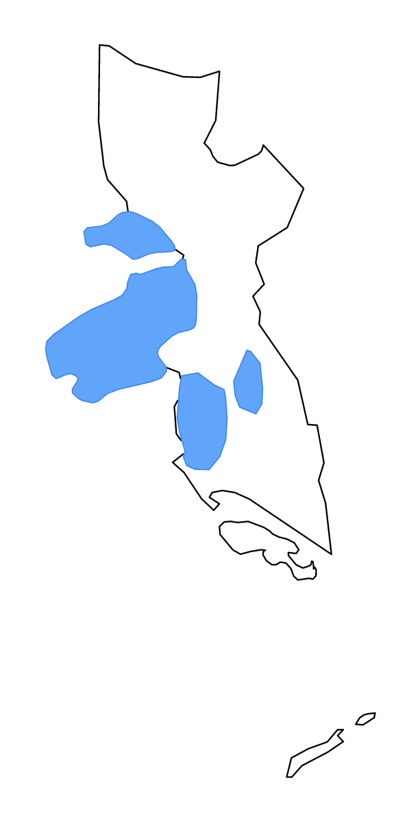 Mapa de contorno de Jefferson Parish, Louisiana con lagos y ríos.