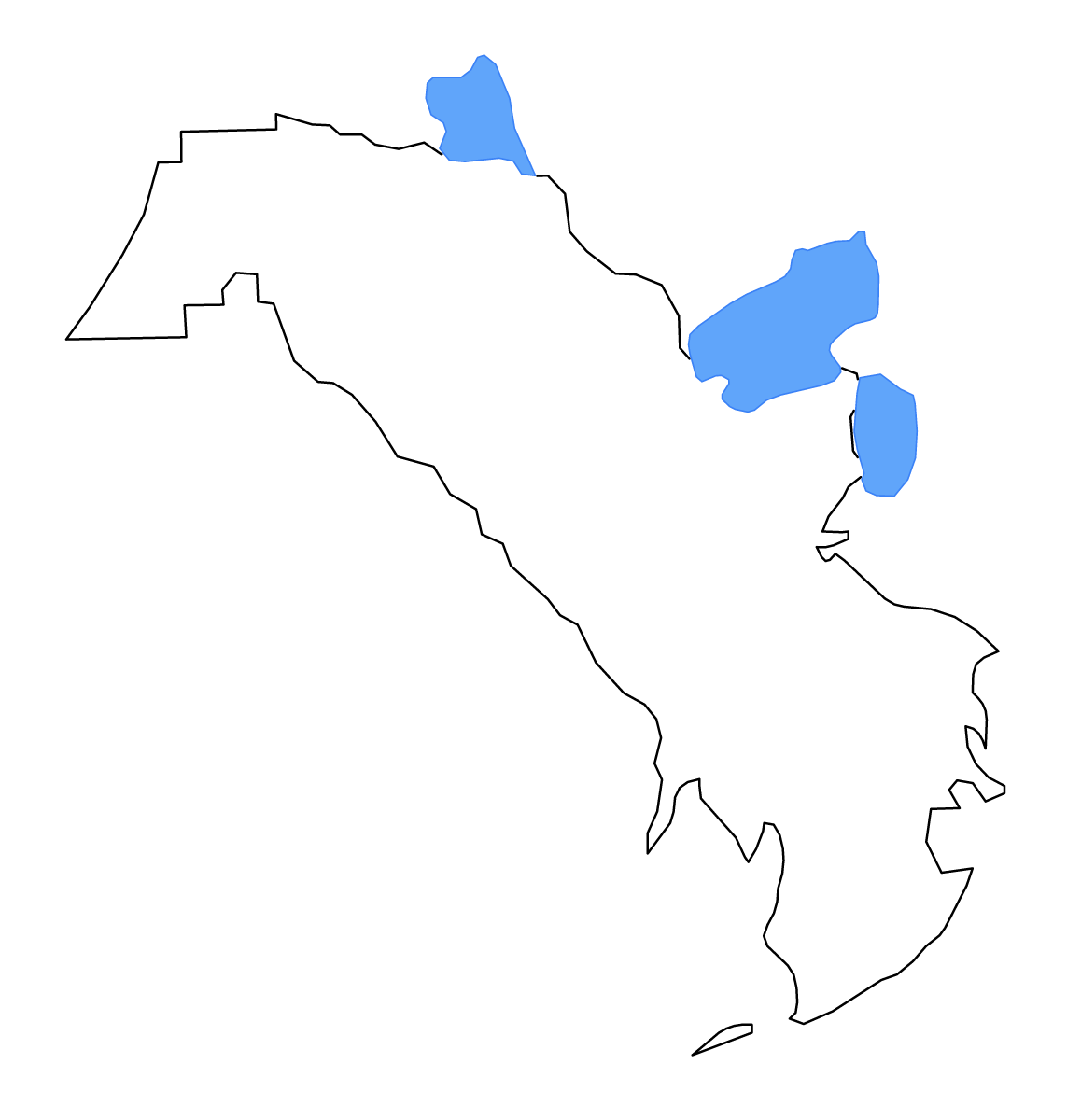 Mapa de contorno de Lafourche Parish, Louisiana con lagos y ríos.