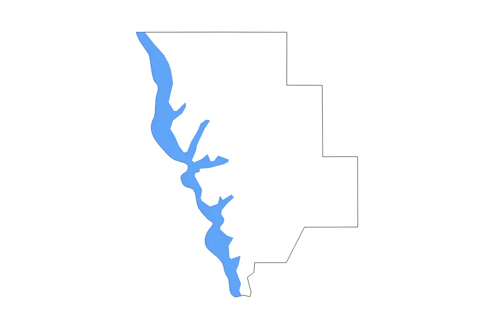Mapa de Sabine Parish, Louisiana de tipo contorno y lagos para América del Norte, con contorno y lagos con elementos de agua como Toledo Bend Reservoir.