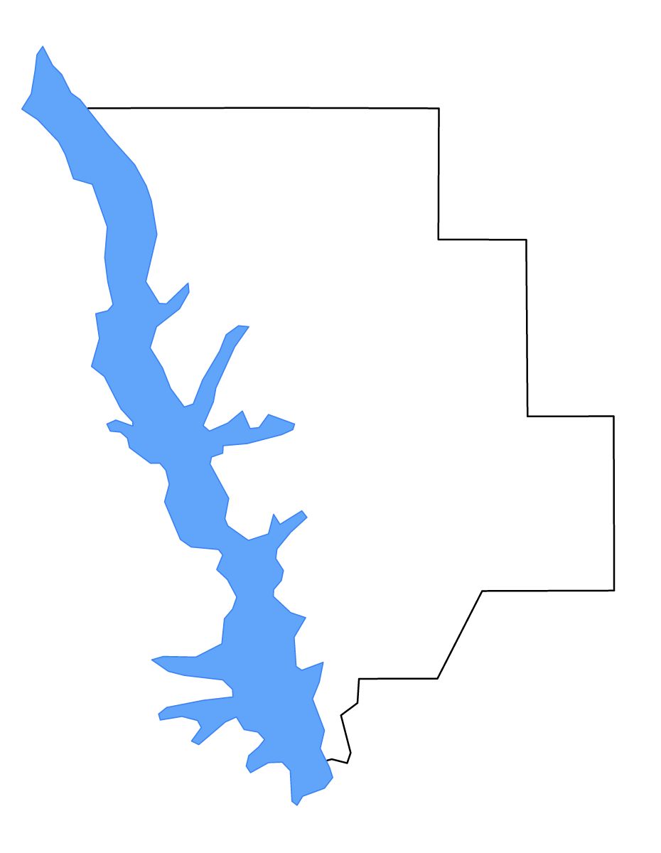 Mapa de contorno de Sabine Parish, Louisiana con lagos.