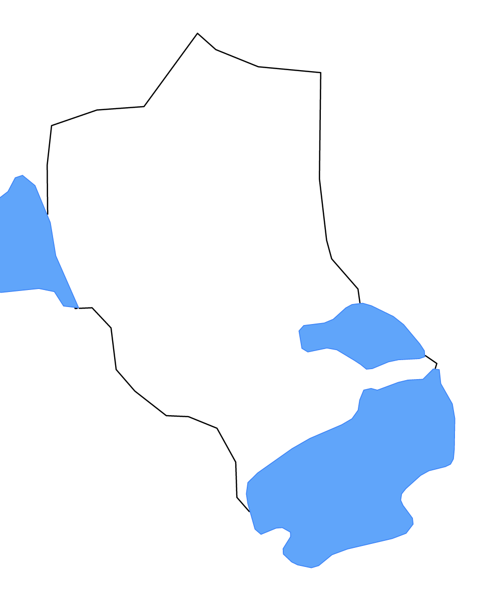 Mapa de contorno de St. Charles Parish, Louisiana con lagos y ríos.