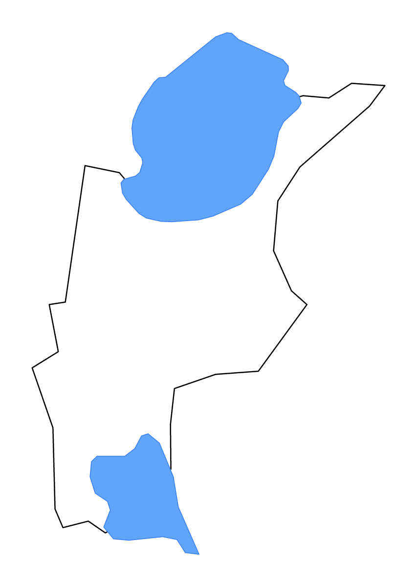 Mapa de contorno de St. John the Baptist Parish, Louisiana con lagos y ríos.