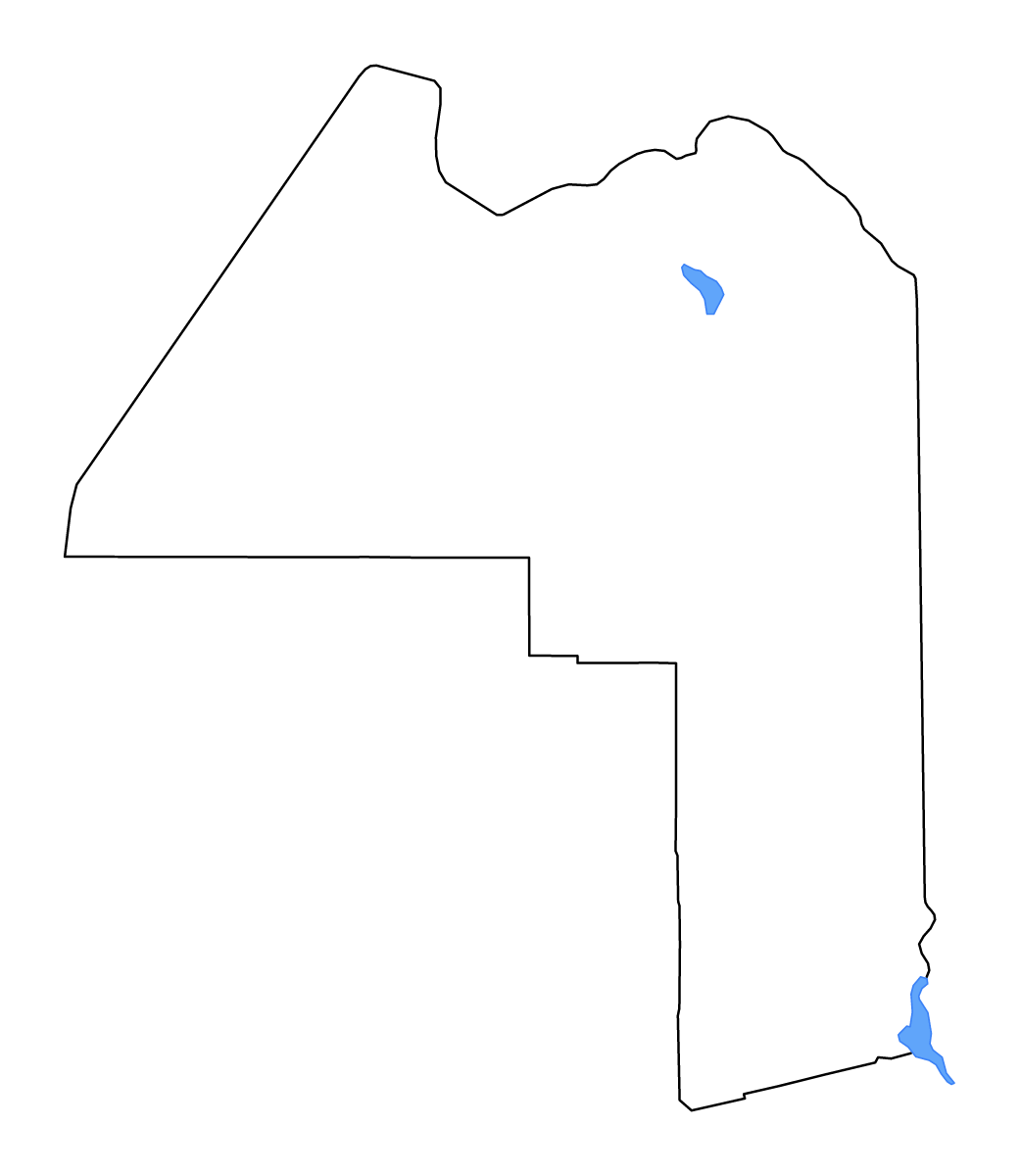 Mapa de contorno de Aroostook, Maine con lagos y ríos.