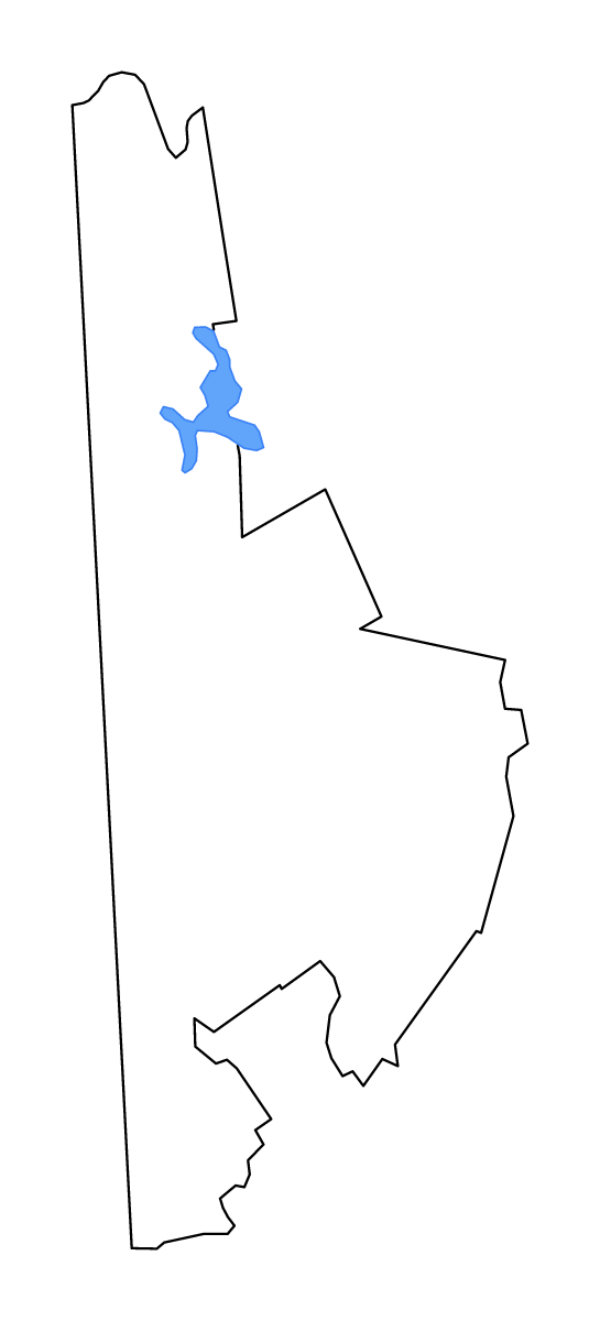 Mapa de contorno de Oxford, Maine con lagos y ríos.