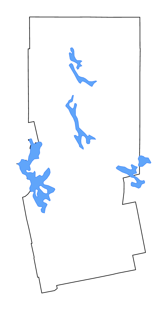 Mapa de contorno de Piscataquis, Maine con lagos y ríos.
