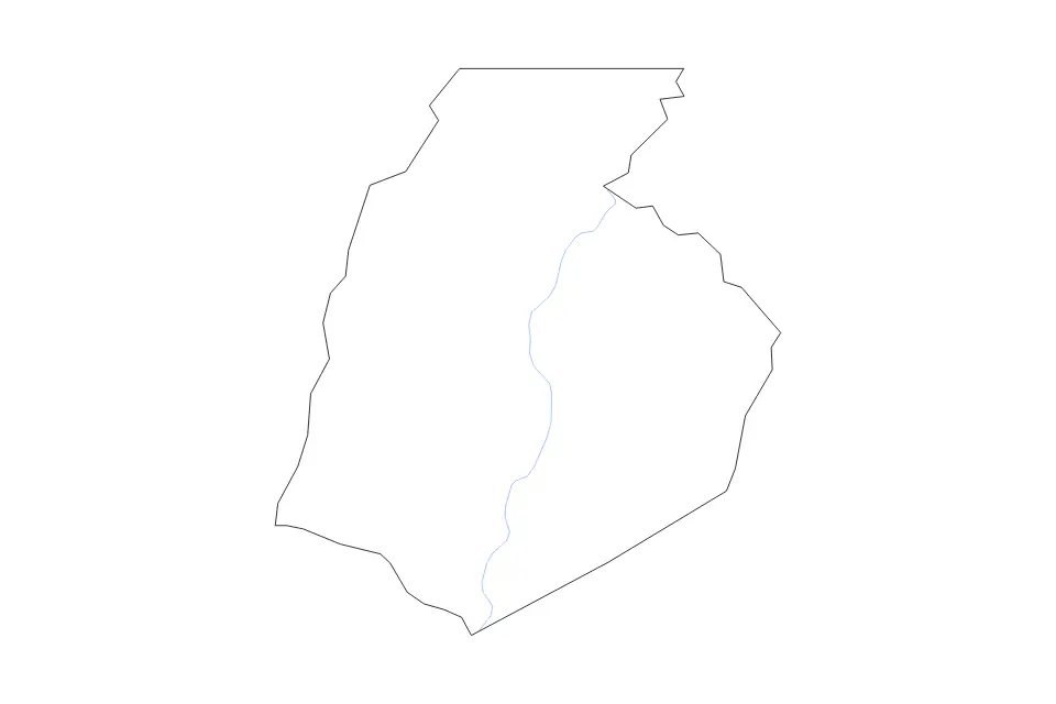 Outline map of Frederick County, Maryland with subdivision borders and rivers.