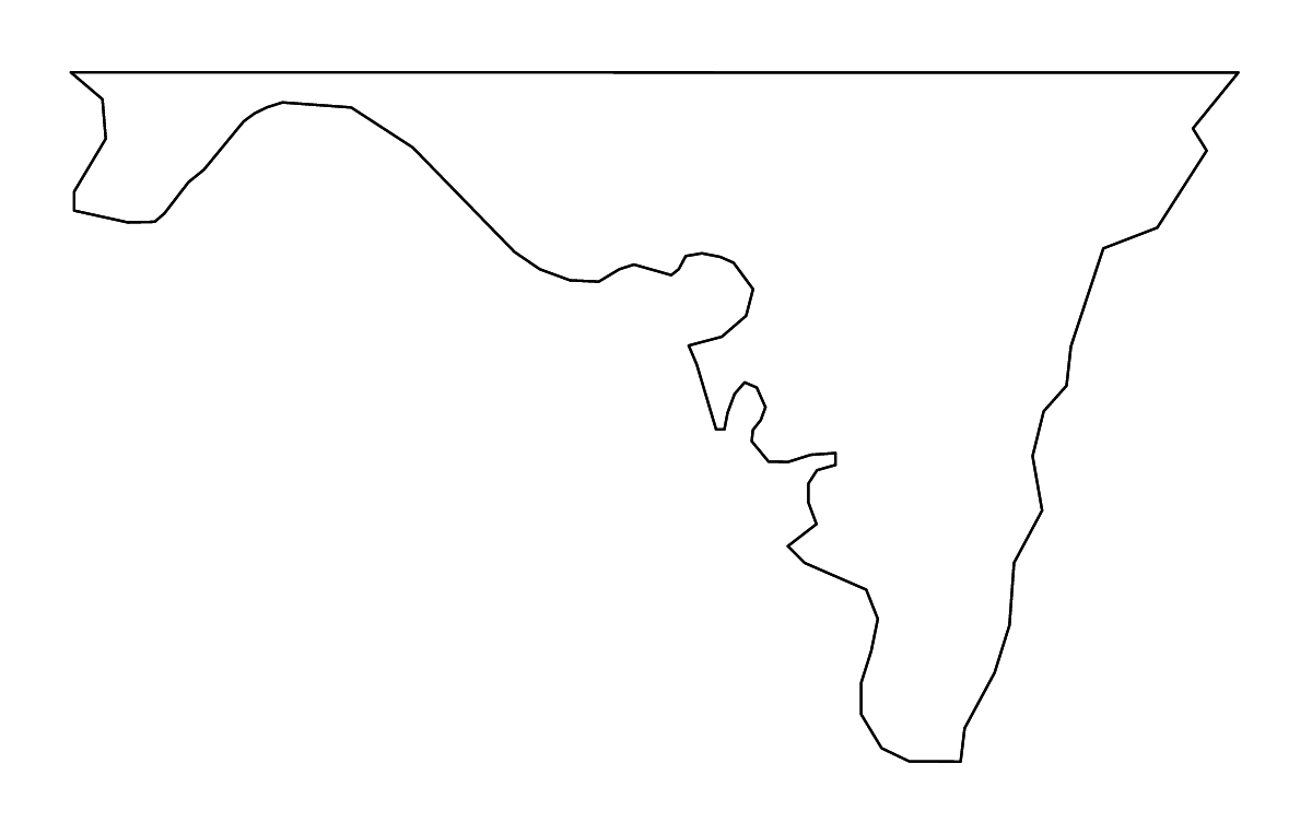 Mapa de contorno de Washington, Maryland con ríos.