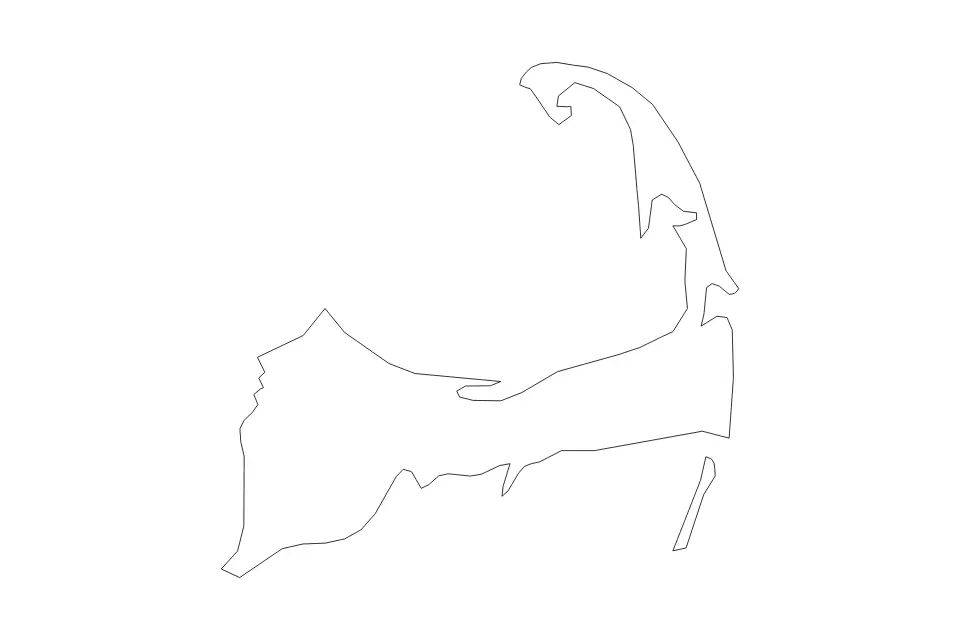 Carte de Barnstable, Massachusetts de type contour pour Amérique du Nord, montrant contour avec des limites nettes.