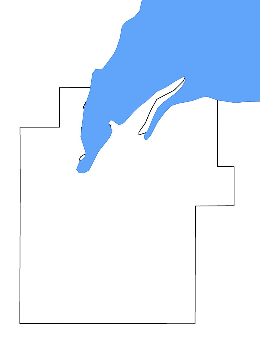 Mapa de contorno de Baraga, Michigan con lagos y ríos.