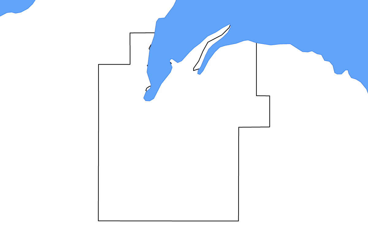 Carte de contour de Baraga, Michigan avec lacs et rivières.