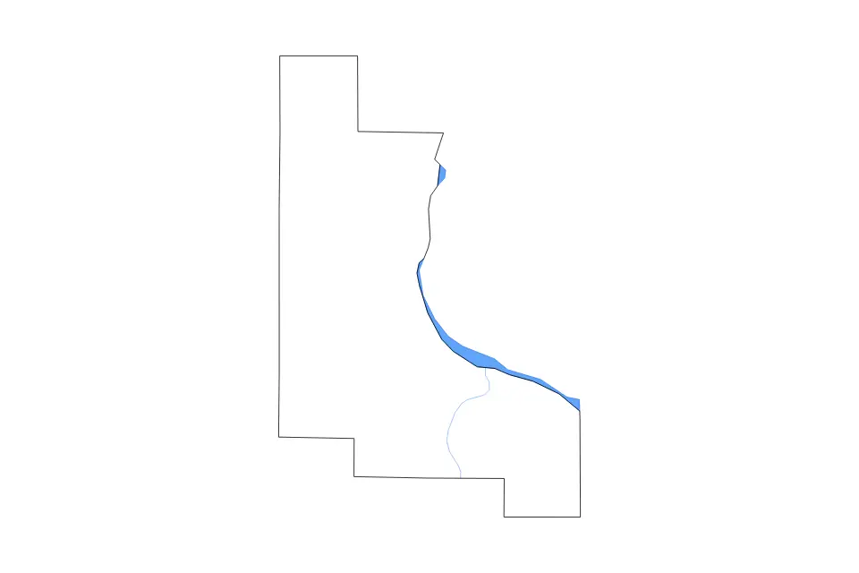 Outline map of Bay County, Michigan with subdivision borders and major lakes and rivers.
