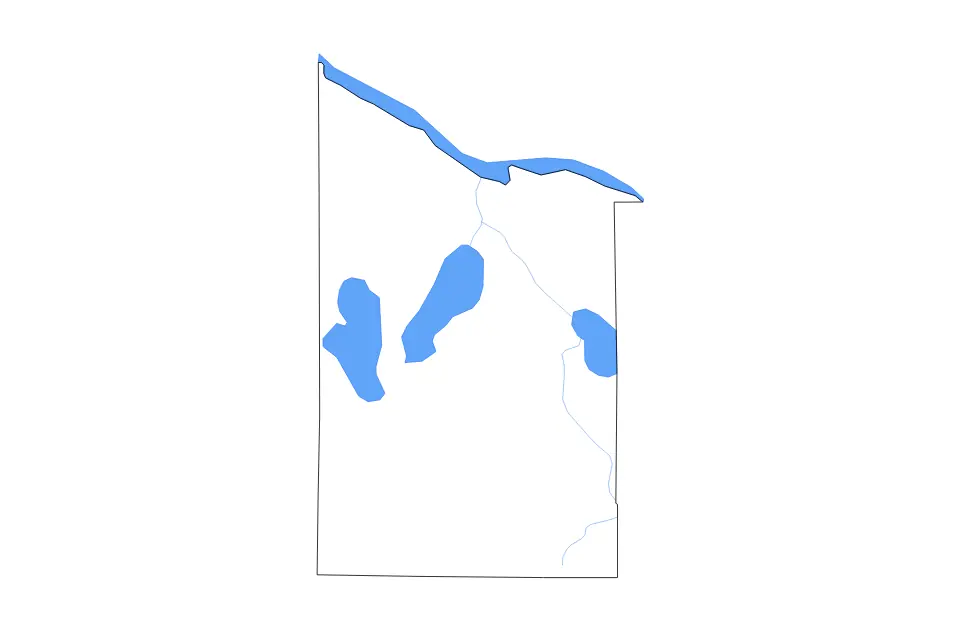 Mapa de Cheboygan, Michigan de tipo contorno, lagos y ríos para América del Norte, con contorno, lagos y ríos con elementos de agua como Burt Lake, Mullett Lake y Lake Huron.