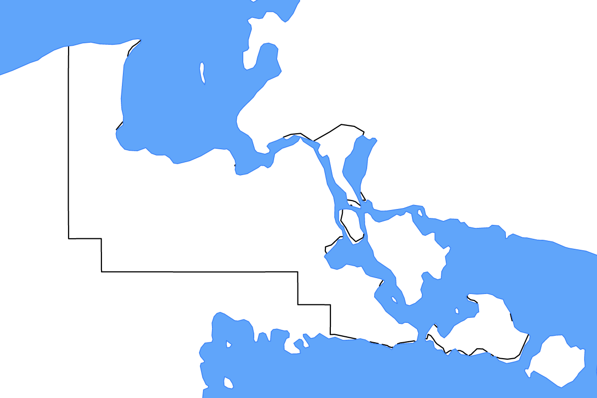 Mapa de contorno de Chippewa, Michigan con lagos y ríos.