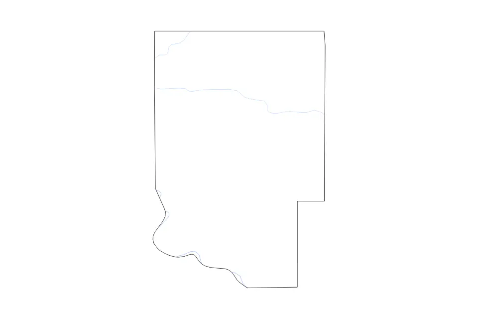 Outline map of Dickinson County, Michigan with subdivision borders and rivers.