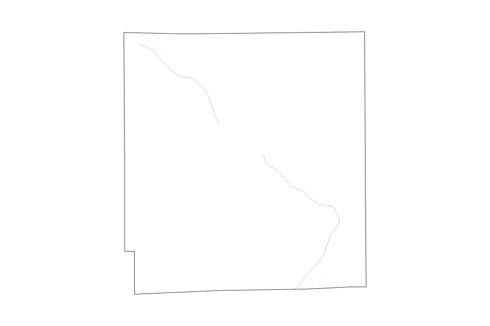 Outline map of Hillsdale County, Michigan with subdivision borders and rivers.