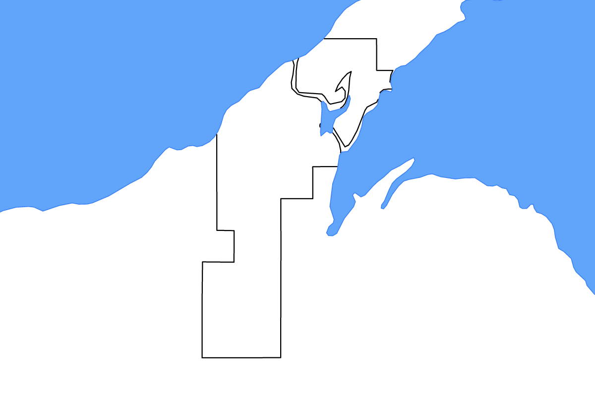 Carte de contour de Houghton, Michigan avec lacs et rivières.
