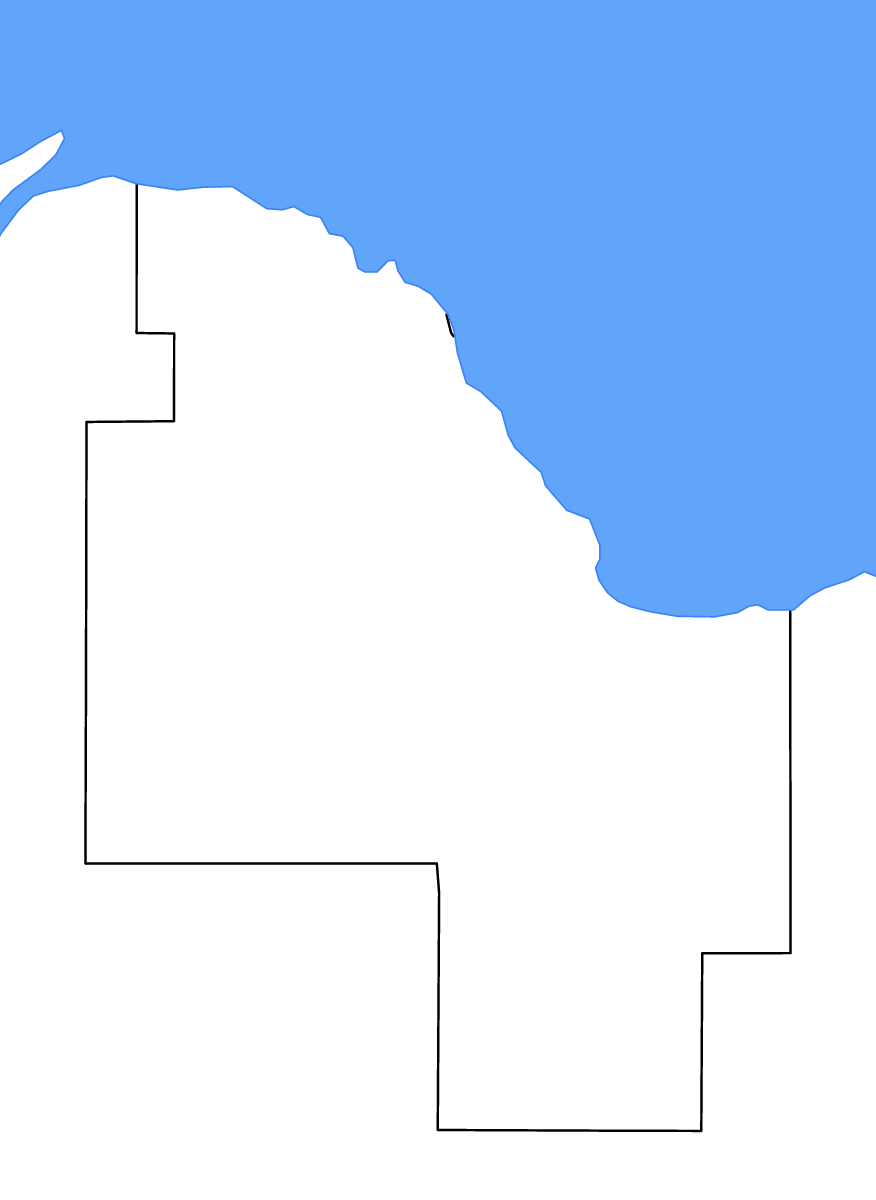 Mapa de contorno de Marquette, Michigan con lagos y ríos.