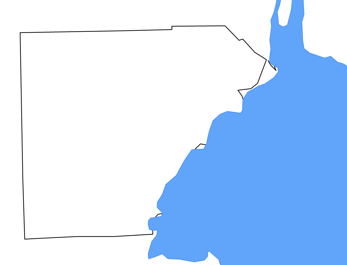 Mapa de contorno de Monroe, Michigan con lagos y ríos.