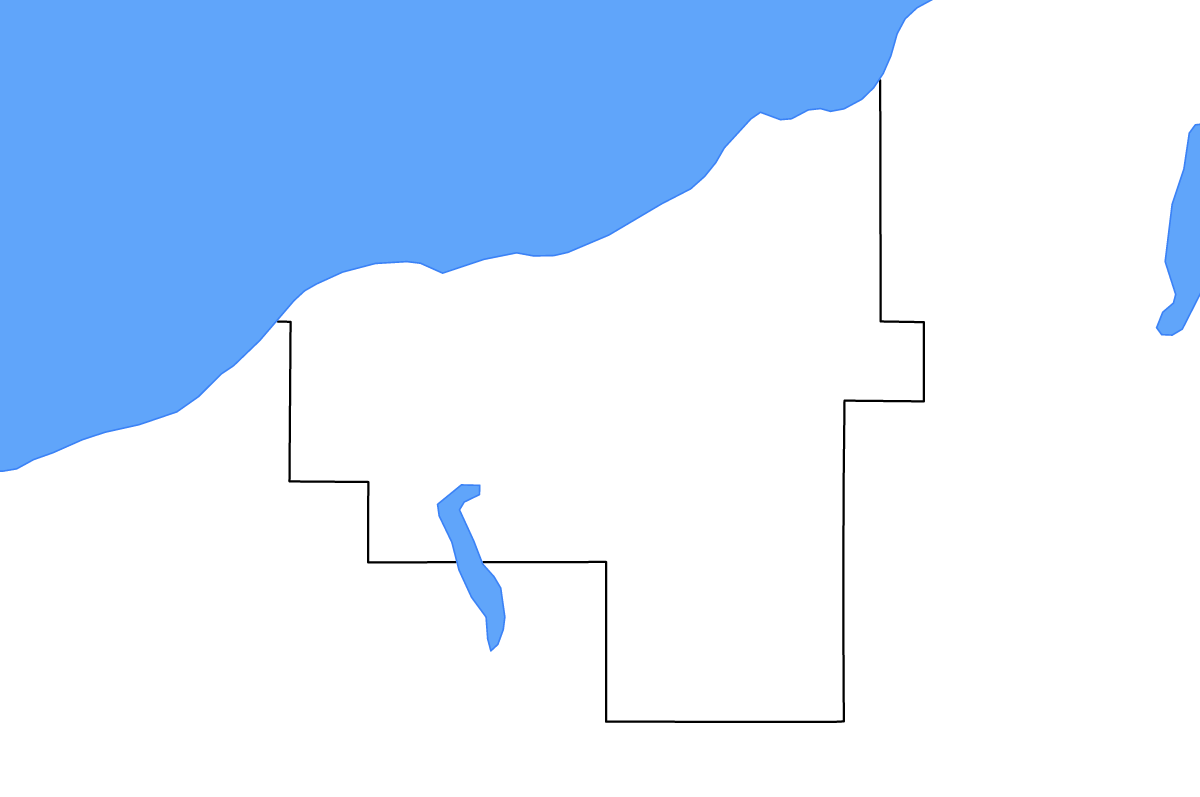 Mapa de contorno de Ontonagon, Michigan con lagos y ríos.