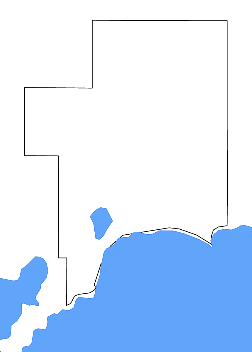 Mapa de contorno de Schoolcraft, Michigan con lagos y ríos.