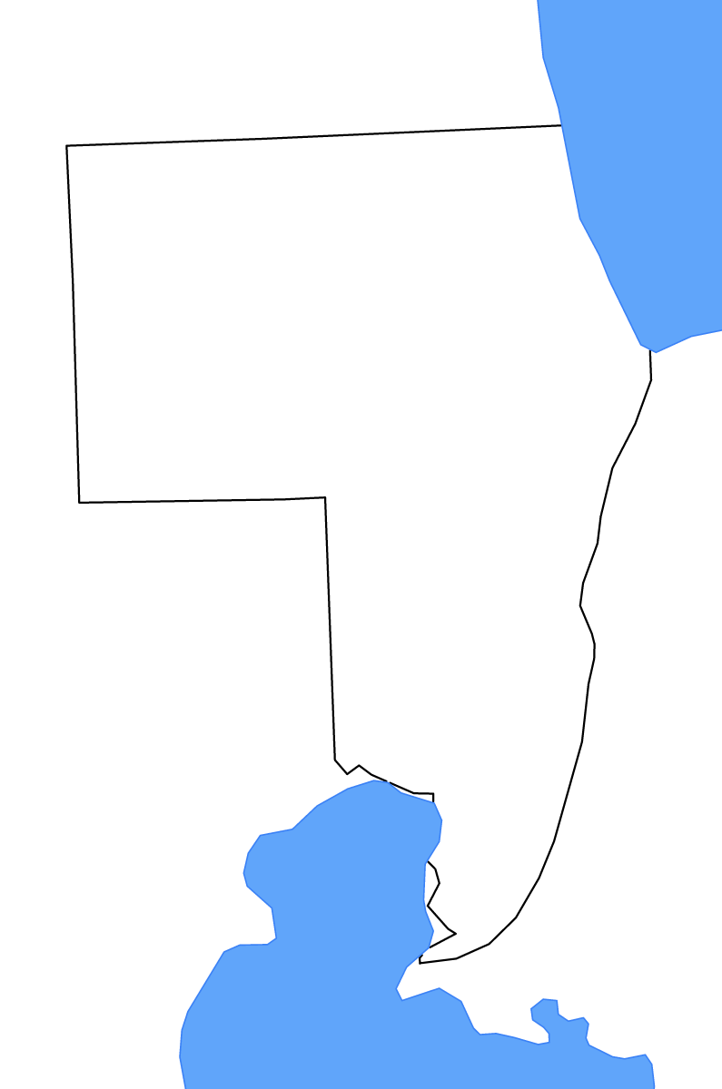 Mapa de contorno de St. Clair, Michigan con lagos y ríos.