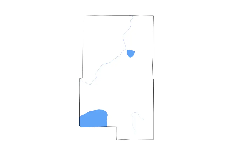 Outline map of Aitkin County, Minnesota with subdivision borders and major lakes and rivers.