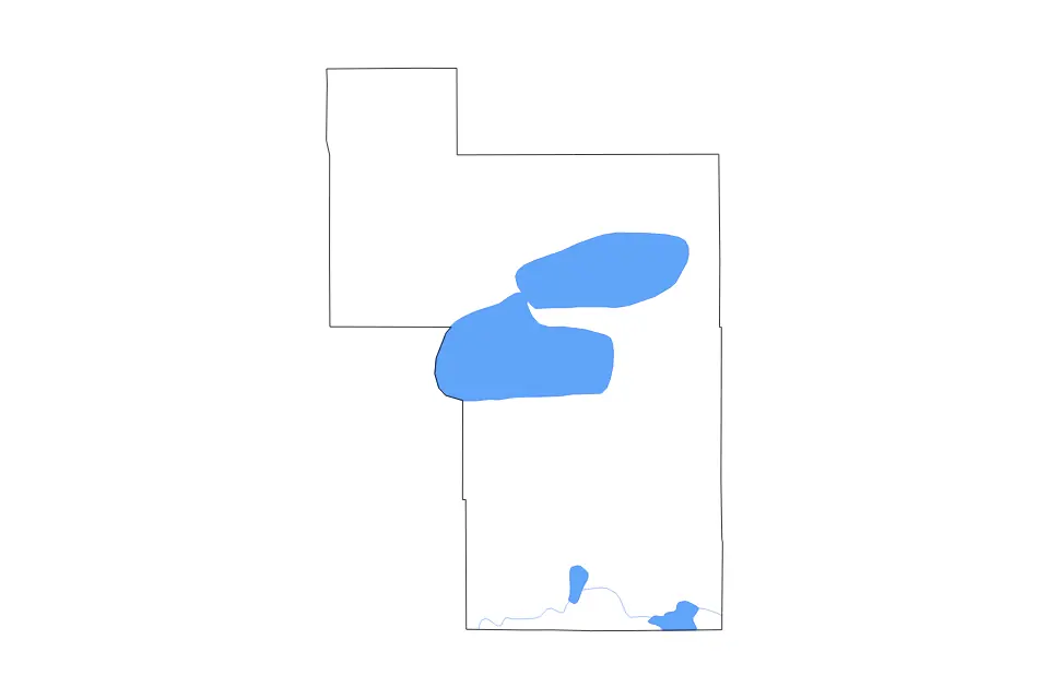 Outline map of Beltrami County, Minnesota with subdivision borders and major lakes and rivers.