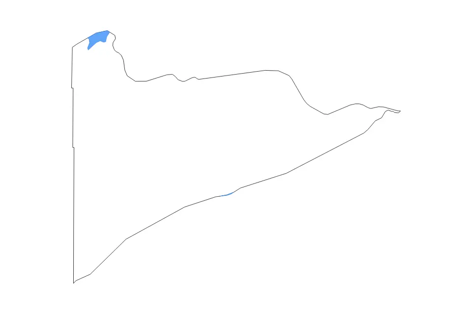 Outline map of Cook County, Minnesota with subdivision borders and major lakes.