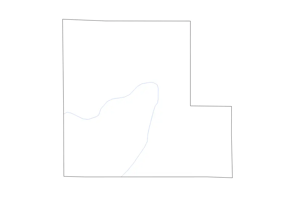 Outline map of Isanti County, Minnesota with subdivision borders and rivers.